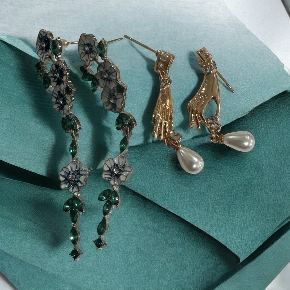 Elegant Floral and Pearl Drop Earrings Bundle